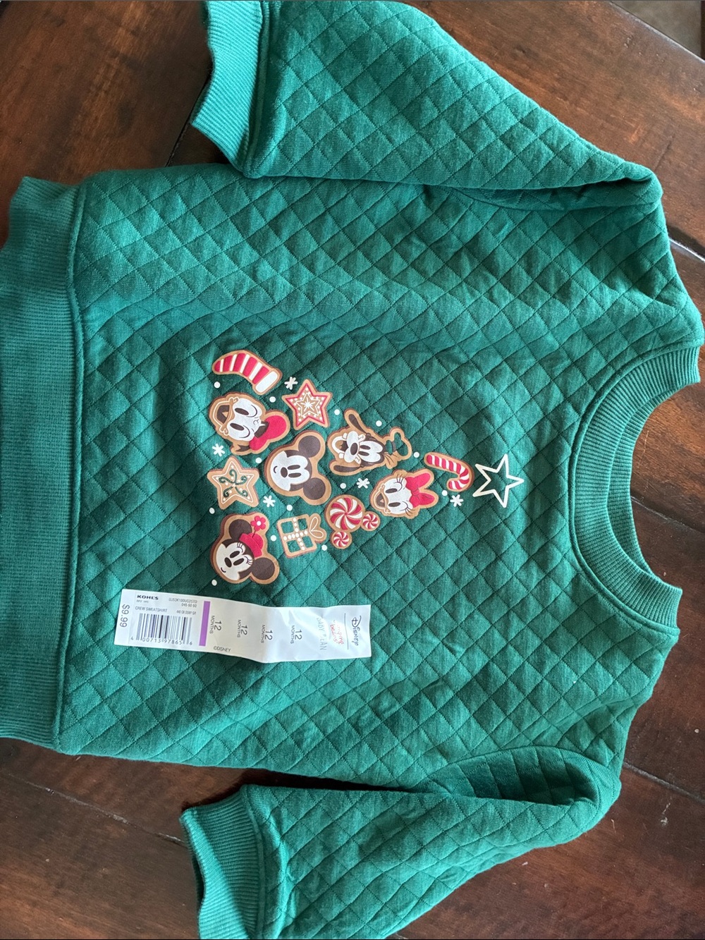 Disney Green Quilted Sweatshirt with Mickey Holiday Tree